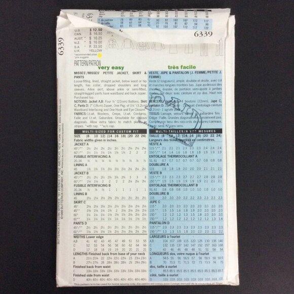 Butterick 6339 Misses Jacket Skirt Pants Easy Sewing Pattern 8-12 USED Complete - Picture 3 of 4